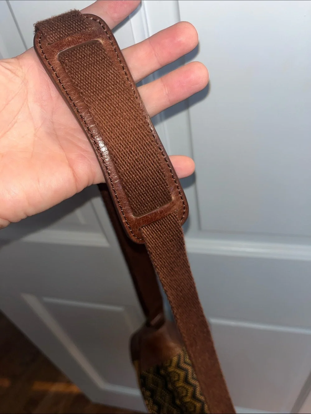 The Sak Deena Flap Brown & Mustard Leather Crossbody Bag with Woven Detail